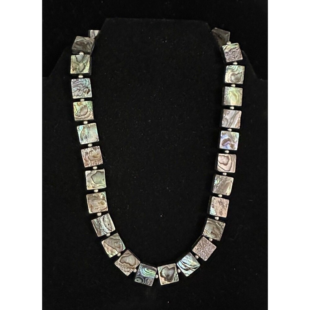 Peyote Bird Signed Sterling Silver Abalone Shell Square Beaded Necklace Sundance